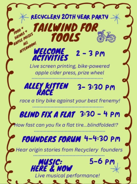 Tailwind for Tools schedule of activities — and matching grant for all donations and tickets bought on Sunday